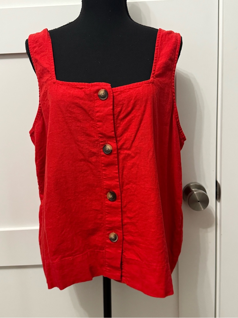 LC Lauren Conrad Red Button-Front Square-Neck Tank